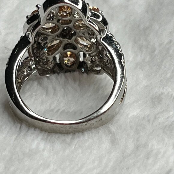 Floral Cluster Ring With Orange & Clear Gemstones In Silver Setting size 6 - Picture 5 of 8